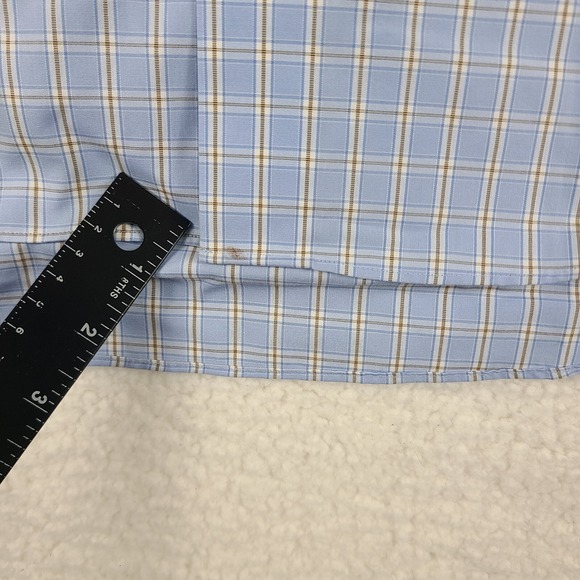 Joseph Abboud Dress Shirt Mens XL Blue Brown Check Non Iron Cotton Button Up - Picture 6 of 11